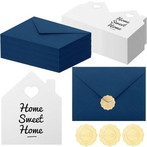 Motiskyy 24 Sets Welcome Home Cards Congratulations on Your New Home Cards Bulk with Envelope Stickers Housewarming Thank You Gift Card 5 x 8.6 Inch Real Estate House Shaped Card Note(Blue)