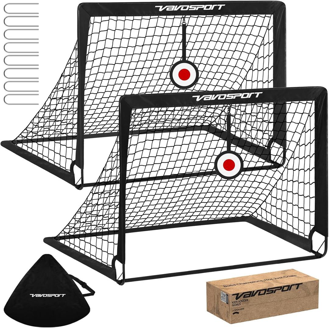 2 Pack 4x3 FT Kids Soccer Goals for Backyard, Portable Pop Up Soccer Goals with Targets, Kids Soccer Net with Carrying Bag & Ground Stakes, Soccer Training Equipment for Ages 3-12 Outdoor Games Gifts