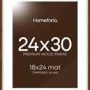 Homeforia 24x30 Walnut Frame, High End Oak 24 x 30 Wooden Poster Frame with Mat 18 x 24, 30x24 Large Picture Frames for Wall, 24x30 Brown Wood Frame Matted to 18x24, Tempered Glass, Wall Kit, Set of 1 (Wood Brown Oak)