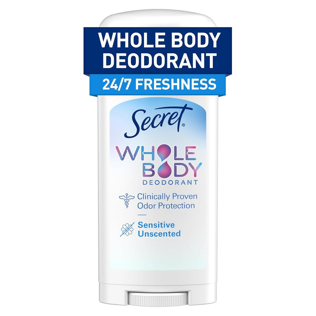 Secret Whole Body Deodorant Stick for Women, Naturally Derived Ingredients, Unscented, Aluminum Free Deoderant Stick, 72 HR Odor Protection, 2.4 oz (2.4 Ounce (Pack of 1))