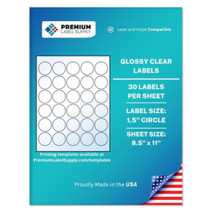 Premium Label Supply Glossy Clear Sticker Round Labels – 1.5" Circle – Laser/Inkjet Compatible – (30 per Sheet), 100 Sheets –3,000 Total Adhesive Labels