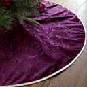 Christmas Tree Skirt: 36 Inch Purple Silver Luxury Velvet Plush Fur Christmas Tree Skirts with Embossed Floral Pattern, Vintage Royal Xmas Tree Decorations for Christmas Home Decor