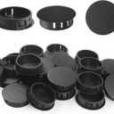 30pcs Plastic Hole Plugs, Snap in Locking Hole Tube Circular Locking Fastener Cover, Insert End Caps for Furniture Fencing Post Pipe - 35mm, Black