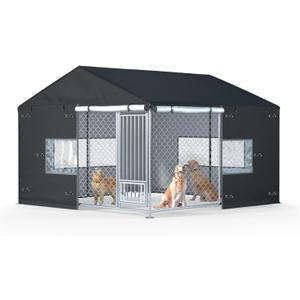 10x10x7ft Heavy-Duty Dog Kennel Cover - Waterproof UV-Resistant All-Season Outdoor Dog Enclosure Cover (Cover Only, Does Not Include Dog Fence) (Black)