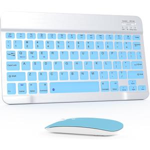 Bluetooth Keyboard 10 inch, QWERTY Layout Wireless Keyboard Ultra-Slim, Lag-Free, Silent, Compatible with iPhone iPad Computer Tablet, with Mouse