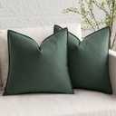 MIULEE Pack of 2 Dark Green Pillow Covers 24x24 Inch Decorative Couch Throw Pillow Covers Linen Cushion Covers Set Modern Farmhouse Eruo Sham Home Decor for Sofa Living Room Bed
