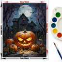 EnLvYY Paint by Numbers Kit for Adults 16x20in, DIY Acrylic Painting on Canvas, Halloween Pumpkin Scene with Haunted House, Full Moon and Bats, Unframed Beginner Wall Art, Gift for Friends and Family
