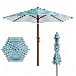 Patio Kingdom 7.5ft Patio Umbrella, Outdoor Table Market Umbrella with Smooth Crank Lift, 6 Windproof Fiberglass Ribs, UPF50+ UV Protection for Deck, Pool, Garden and Backyard, Blue and Green Stripe