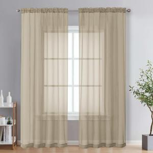OVZME Taupe Sheer Curtains 84 Inches Long 2 Panels - Soft Light Filtering Window Sheer Panels for Living Room/Bedroom, Top Dual Rod Pocket, 1 Pair, Each 42Wx84L Inches