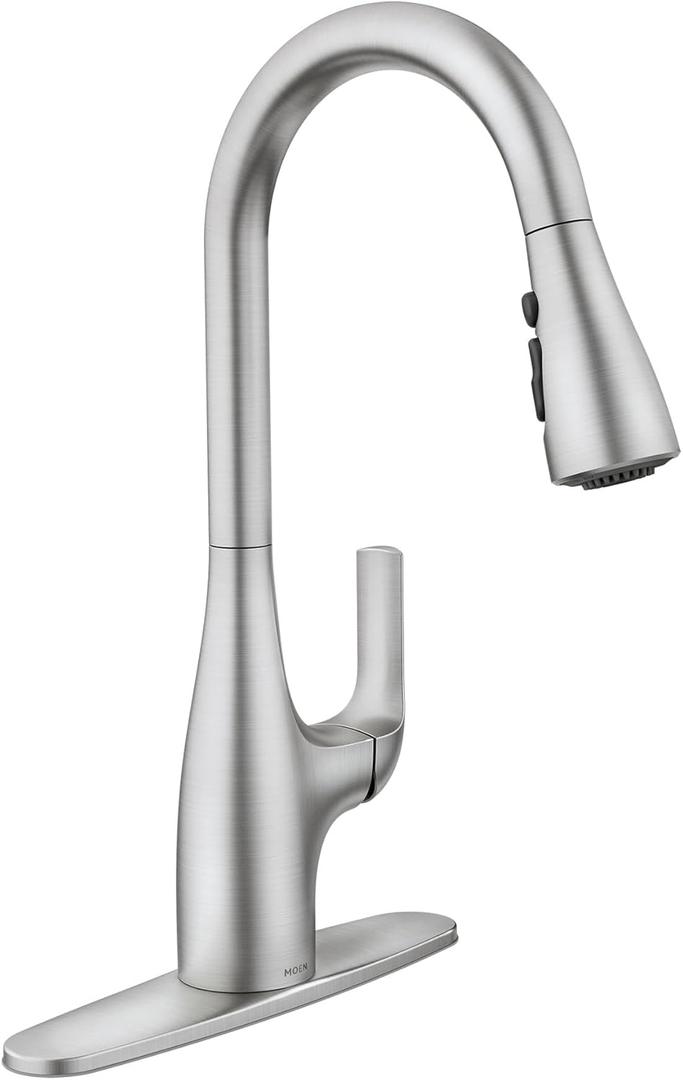 Moen Leesi Stainless Pulldown Kitchen Sink Faucet with Power Boost, Transitional Kitchen Faucet, One-Handle Single Hole High Arc, Easy Installation, Spot Resist Finish, 87448SRS