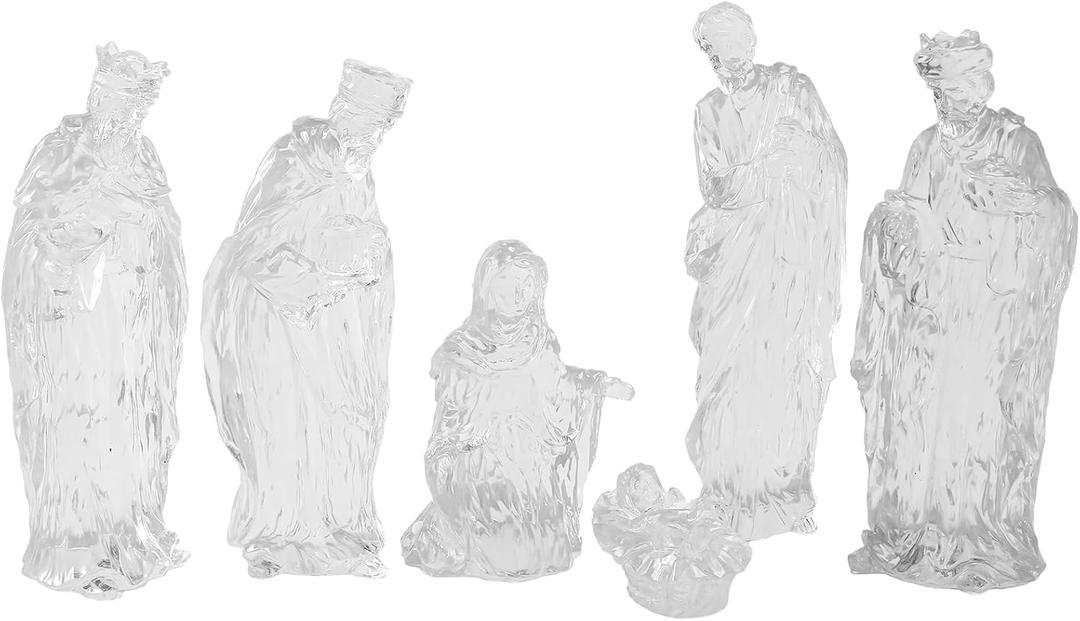6 Pcs Clear Resin Christmas Nativity Scene Figure Set 7.25 Inch Christmas Scenario Interior Decoration, Small Figure Nativity Scene, Can Be Used as Home Desktop Decor Stand Religious Gift