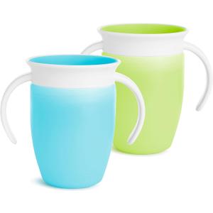 Munchkin Sippy Cup for 6 Month Old and Up, Spill Proof Miracle 360 Toddler Cups with Transition Handles, 7 Ounce, 2 Pack, Blue/Green