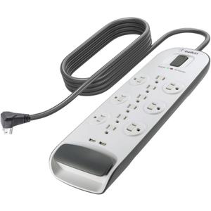 Belkin USB Power Strip Surge Protector - 12 AC Multiple Outlets & 2 USB Ports - 6 ft Long Flat Plug Extension Cord for Home, Office, Travel, Computer Desktop & Charging Brick - White (3,996 Joules)