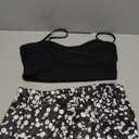 WDIRARA Women's 2 Pieces Outfits Crop Cami Tops and Floral Print Drawstring Split Skirt Set Black White Medium