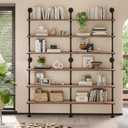 Industrial Pipe Bookshelf, Wall Mounted Shelf, 70 Inch, Weathered Brown