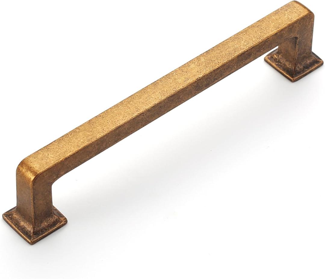 Amerdeco 6 Pack Antique Brass Cabinet Pulls - 5 Inch Hole Centers Kitchen Handles for Cabinets and Cupboards
