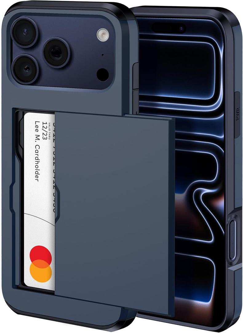 harusaki   iPhone 17 Pro Wallet Case with Hidden Card Slot - Wireless Charging Compatible iPhone 17 Pro Case with Card Holder for Men and Women (Blue)