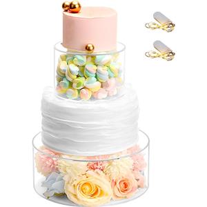 Choowin 2 Pcs Acrylic Cake Stand Fillable Cake Stand Floating Clear Cake Stand Cake Riser Cake Tier Cake Display Round Cake Stand Birthday Wedding Cake Stand Cylinder Stand for Party(10 inch,6 inch)