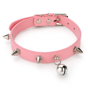 Punk Rivet Choker PU leather Collar Gothic Bell Necklace Adjustable Size Neck Accessories