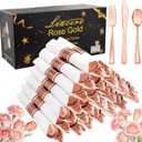 Liacere 100Pack Rose Gold Plastic Silverware - Pre Rolled Napkins with Rose Gold Cutlery - Wrapped Silverware Set Disposable100 Forks Knives Spoons Wrapped Utensils for Wedding＆Mothers Day