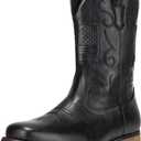IUV Cowboy Boots For Men Western Boot Classic American Flag Embroidered Square Toe Mid-Calf Boots (11, Black)