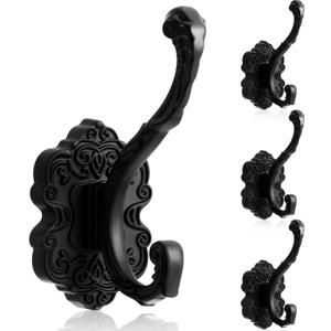 Zonon 4 Pcs Vintage Coat Hooks Antique Black Wall Hooks Towel Hooks for Hanging Purse Hat Keys Clothes Curtain Unique Heavy Duty Bathroom Hooks for Wall