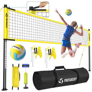 Outdoor Volleyball Net System, 32FT Regulation Size Anti-Sag Net, Quick Setup Adjustable Height Poles, Volleyball Set with Pump, Hammer, Boundary Line and Carry Bag for Backyard Beach Lawn