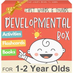 Pidoko Kids Developmental Baby Box - One Year Old Boy Birthday Gift - First Words, Sounds, Talk & Scribble for 1 + Boys Girls - Toddler Learning Activities Toys - Educational Board Books & Flashcards