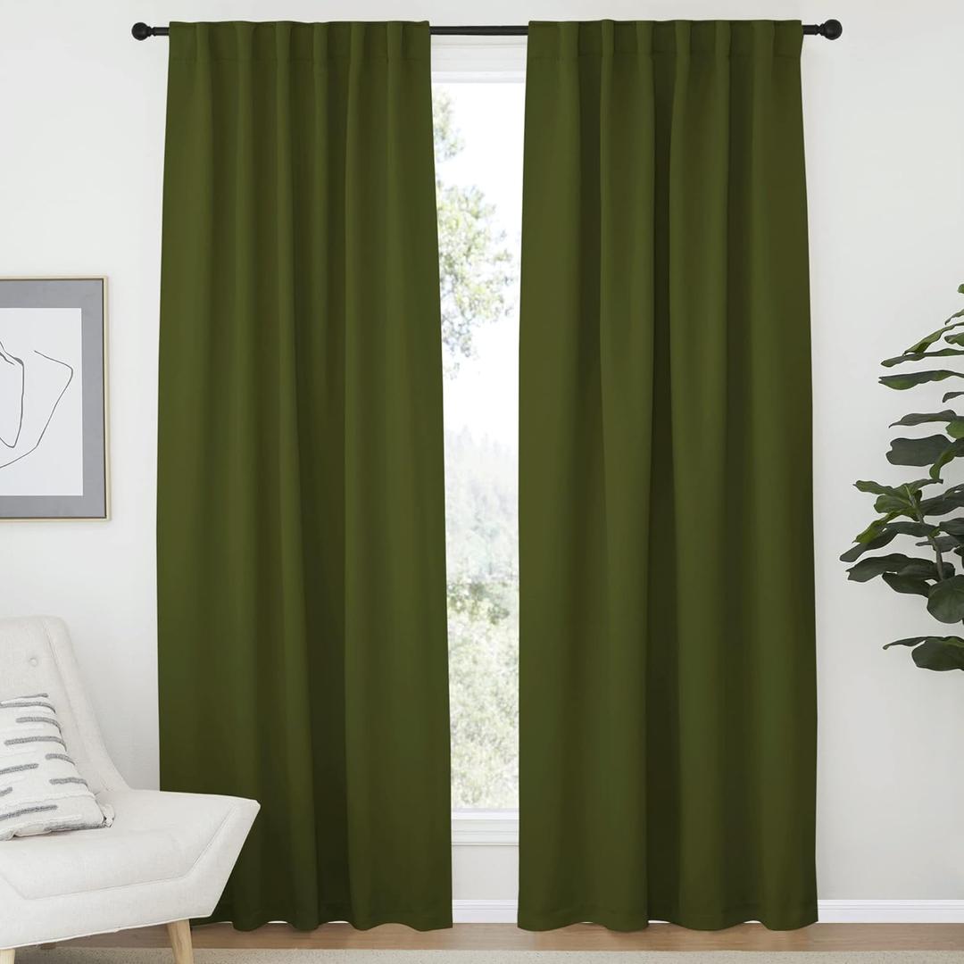 NICETOWN Living Room Blackout Draperies Curtains for Christmas Decorations, (Olive Green Color) W52 x L84, 2 Pieces, Room Darkening Window Blackout Drape Panels