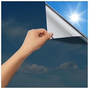rabbitgoo One Way Window Film Daytime Privacy Mirror Window Tint for Home Office, Heat Control Sun Blocking Anti UV Reflective Tinting Film Glass Window Door Covering, 35.4 In X 6.5 Feet, Black Silver