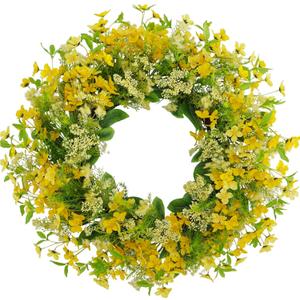 24-26 Yellow Faux Silk Wild Flower Spring Summer Easter Wreath for Front Door  Artificial Green Eucalyptus Leaves Farmhouse Front Porch Wall Wreath  All Season Outdoor and Indoor Use