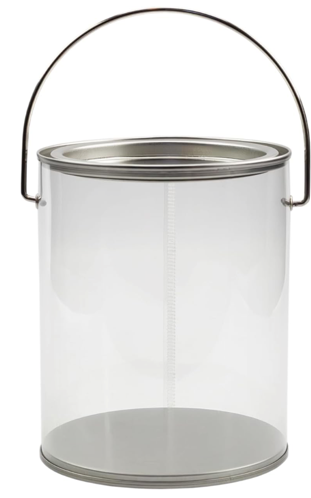 Cornucopia Brands Quart Size Clear Plastic Paint Cans (1-Pack, 5 in Tall); Faux Small Pails w/Bale for Crafts, Baby/Wedding Shower Decor, NOT Intended for Liquids/Heavy Objects
