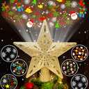 Wninbu Christmas Tree Topper Star Lighted with 6 Projection Modes,Christmas Star Tree Topper Projector Built-in LED Rotating Lights,3D Glitter Dynamic Projector Party Christmas Decorations (Gold)