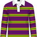 Remimi Kids Valentines Print Polo Shirt Mardi Gras Long Sleeve Collared Shirts 5-14 Years (5-6 years, Purple)