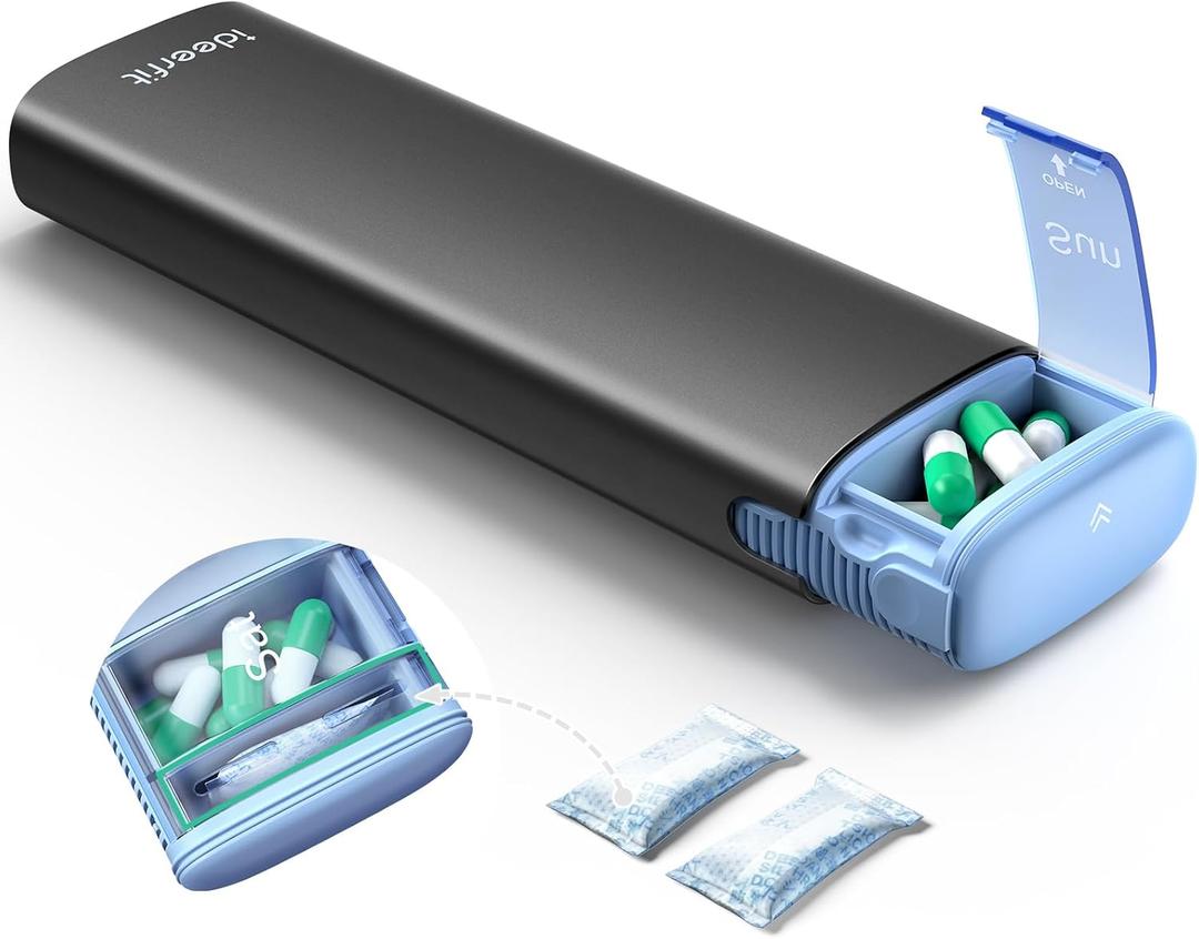 Weekly Travel Pill Organizer,Ideerfit Small Pill Box 7 Day,Portable Pill case,Daily Medicine Box,Drawer Design Pill Container for Medication, Vitamins, Fish Oils, Supplements,Black