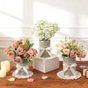 6 Pcs Farmhouse Metal Flower Vase with Bow Vase Wedding Decor Bulk Rustic DIY Vases 4.7 x 3 Inch Galvanized Metal Vases for Bridal Shower Wedding Birthday Home Kitchen