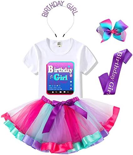 Tutu and Sian Birthday Girl Outfit Party Costume – Shirt, Tutu Skirt, Satin Sash, Hair Bow, 9-10Y