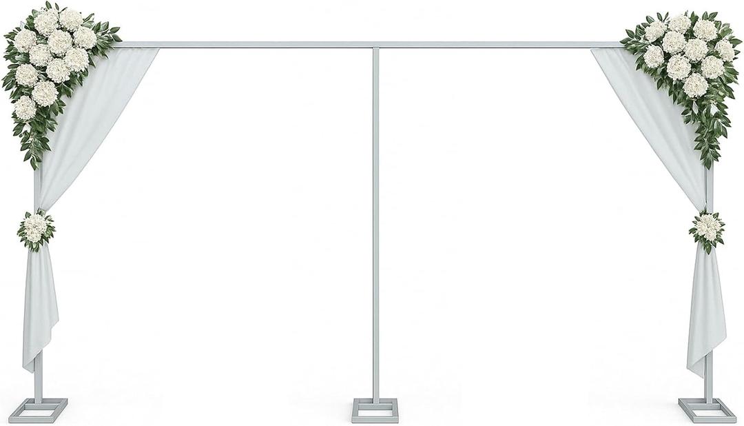 10x20ft Backdrop Stand Heavy Duty Pipe and Drape Backdrop Stand for Parties, Adjustable Pipe Kit Curtain Frame Stand for Photography Background Support,Wedding Arch Metal Frame (Silver)