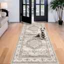 Washable 4x8 Hallway Area Rug: Vintage 8ft Water Resistant Soft Runner Rug for Entry Kitchen Non Slip Wide Low Pile Carpet for Living Room Bedroom Thin Floor Mat for Bathroom Dining Room (Beige,4x8)
