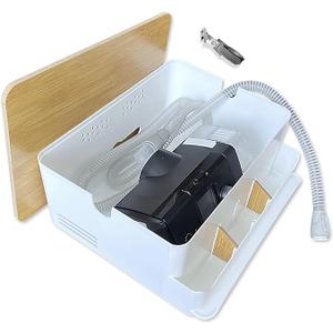 CPAP Machine Protector Box & Bedside Organizer, DualSide Hose Ports, Cable Management, Hose Cover, Mask & Accessories Protection  White