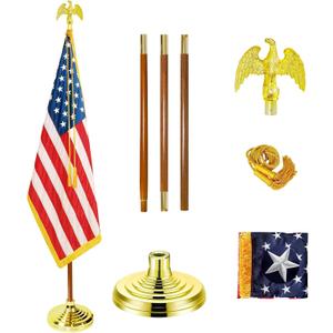 Presidential Indoor FlagPole - Solid Oak Wooden 8FT Flagpole with Base, 3x5 USA Flag-Polyester Canvas Embroidered Stars, Eagle Topper, Cord Tassel, for Office School City Hall.