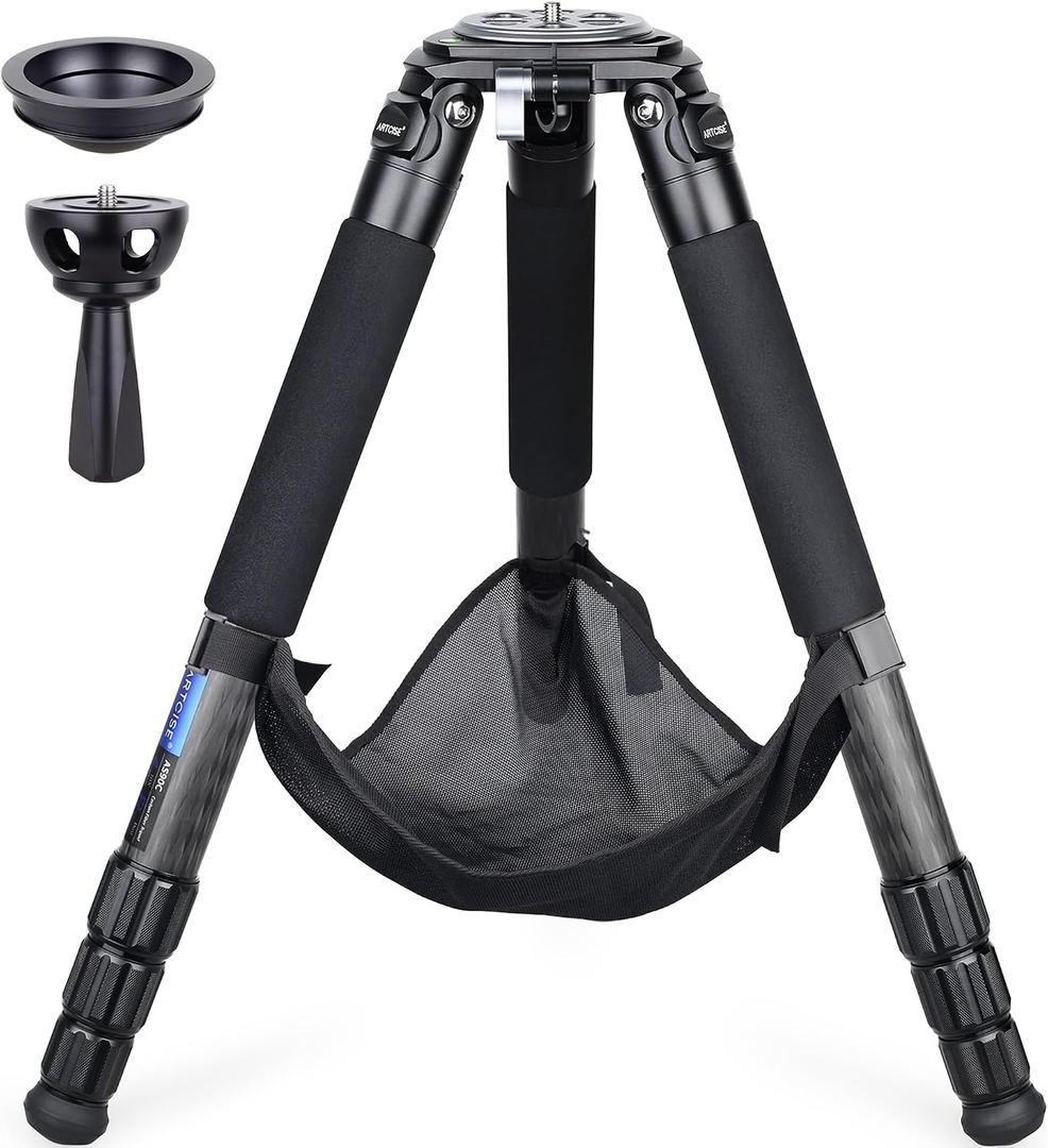 Carbon Fiber Tripod Heavy Duty Bowl Tripod ARTCISE AS90C Ultra Stable Carbon Stand with 75mm Bowl and Adapter 10 Layers Carbon Fiber 40mm Leg Tube Max Load 88 Lbs/40kg