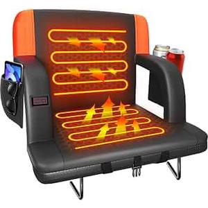 Suteck Dual-Sided Heated Stadium Seats for Bleachers with Back Support, Portable Heated Bleacher Seat with Backrest, 3 Heat Levels, 5 Pockets Ideal for Outdoor Stadiums and Events - Black, 23 inch Wide