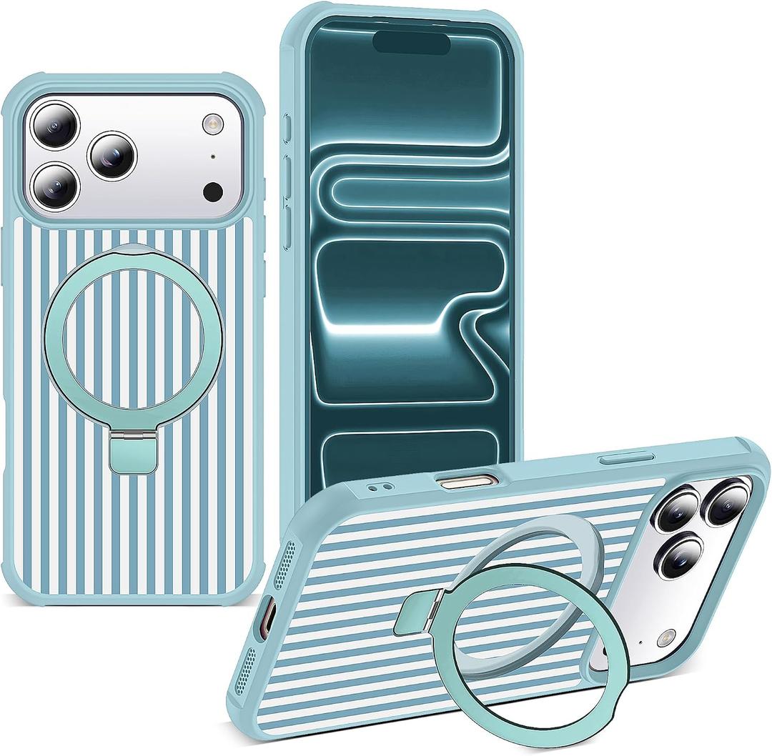 Striped Case for iPhone 17 Pro Max with Stand,6.9" Blue