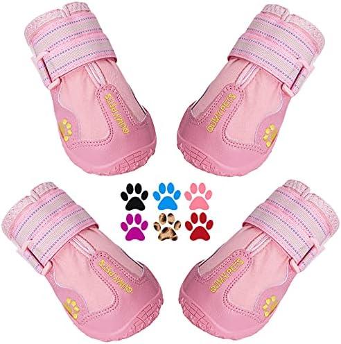 QUMY Dog Shoes for Large Dogs, Medium Dog Boots & Paw Protectors for Winter Snowy Day, Summer Hot Pavement, Water-Resistant in Rainy Weather, Outdoor Walking, Indoor Hardfloors Skid-Resistant Sole, 4