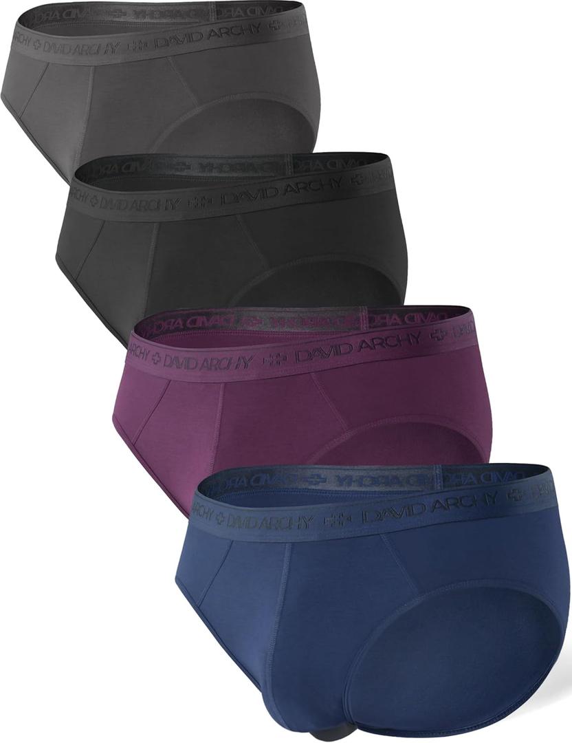 DAVID ARCHY Men's Underwear Ultra Soft Modal Dual Pouch Briefs Support Comfortable lightweight Briefs for Men 4 Pack (X-Large, Black/Navy Blue/Dark Grey/Wine)