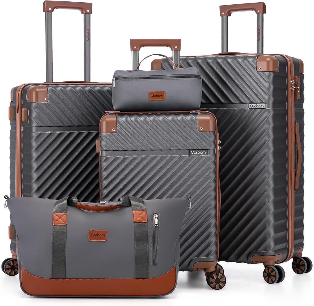 Cosbarn Luggage Sets 5 Pcs Suitcases with Wheels, (20/24/28/Db/Tb) ,Gray Luggage With TSA-Approved Lock,Lightweight ABS Travel Luggage,Large Suitcases,360° Spinner Wheels,For Men&Women