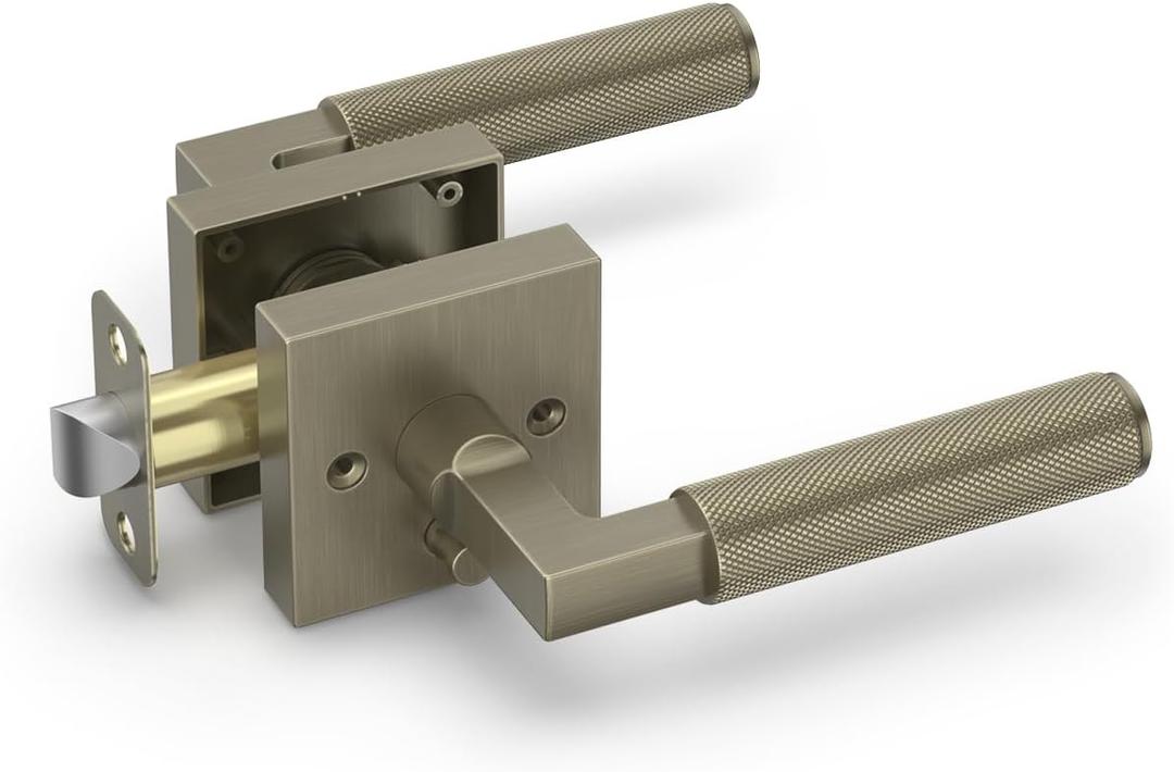 Asidrama 1 Pack Brushed Antique Brass Privacy Door Handles, Door Lever with Door Knobs Indoor for Bedroom or Bathroom, Heavy Duty Door Handles Interior with Locks for Left Right Sided Doors