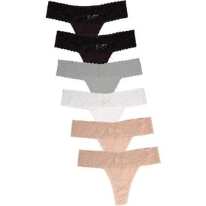 Jo & Bette Lace Thongs for Women - 6 or 12 Pack Low Rise Thongs - Lace Panties Cotton Underwear Women Sexy No Show Soft (X-Large, 6pk Neutrals)