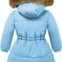Girls Winter Coat Warm Puffer Jacket Long Fleece Lined Coat With Removable Hood, Size 9/10